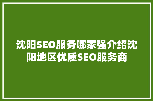 沈阳SEO服务哪家强介绍沈阳地区优质SEO服务商