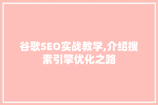 谷歌SEO实战教学,介绍搜索引擎优化之路