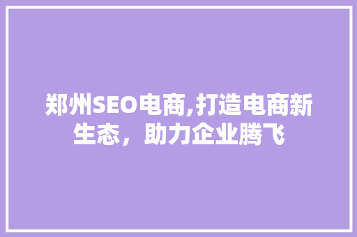 郑州SEO电商,打造电商新生态，助力企业腾飞  第1张