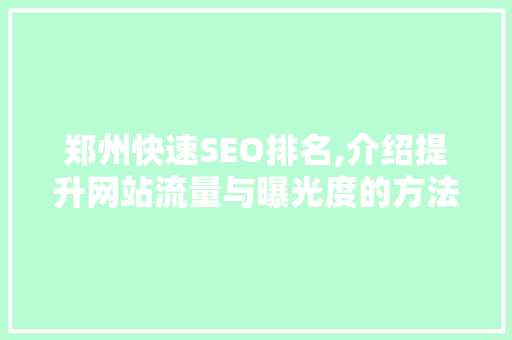 郑州快速SEO排名,介绍提升网站流量与曝光度的方法