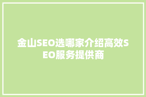 金山SEO选哪家介绍高效SEO服务提供商  第1张