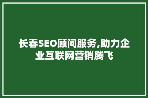 长春SEO顾问服务,助力企业互联网营销腾飞