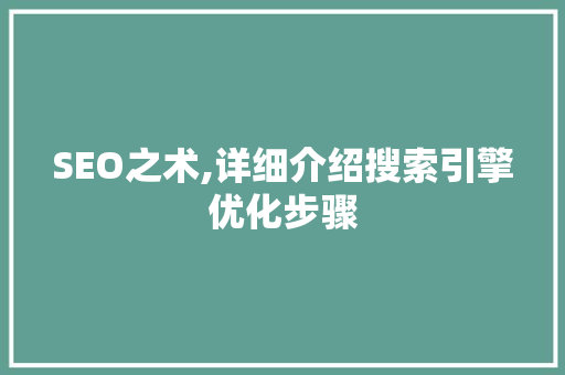 SEO之术,详细介绍搜索引擎优化步骤