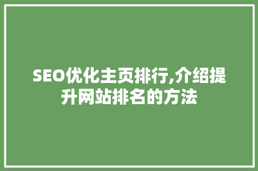 SEO优化主页排行,介绍提升网站排名的方法