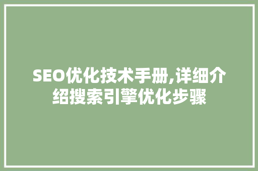 SEO优化技术手册,详细介绍搜索引擎优化步骤