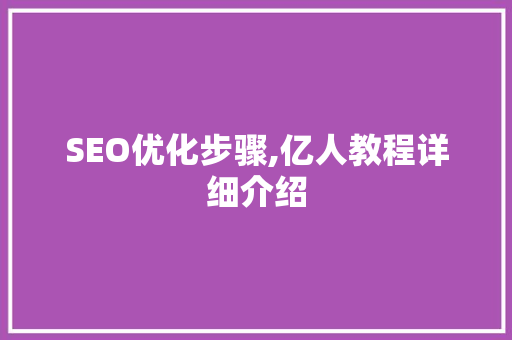 SEO优化步骤,亿人教程详细介绍  第1张