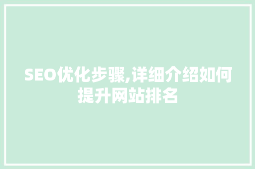 SEO优化步骤,详细介绍如何提升网站排名