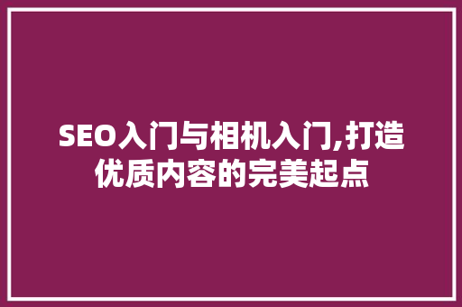 SEO入门与相机入门,打造优质内容的完美起点
