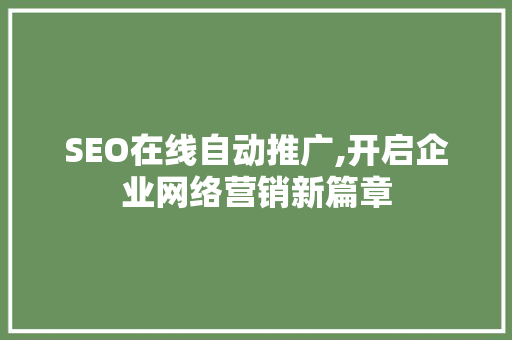 SEO在线自动推广,开启企业网络营销新篇章
