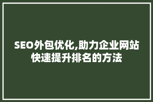 SEO外包优化,助力企业网站快速提升排名的方法