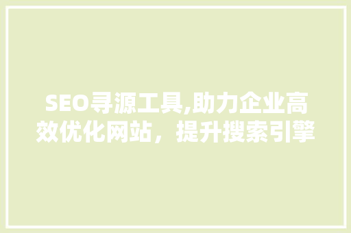 SEO寻源工具,助力企业高效优化网站，提升搜索引擎排名