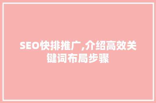 SEO快排推广,介绍高效关键词布局步骤