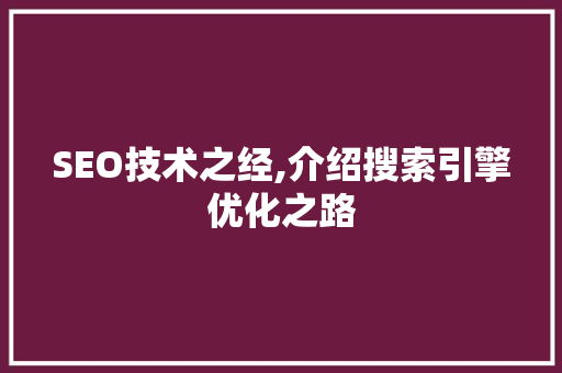 SEO技术之经,介绍搜索引擎优化之路