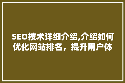 SEO技术详细介绍,介绍如何优化网站排名，提升用户体验