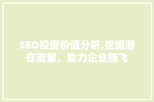 SEO投资价值分析,挖掘潜在流量，助力企业腾飞