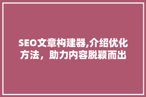SEO文章构建器,介绍优化方法，助力内容脱颖而出