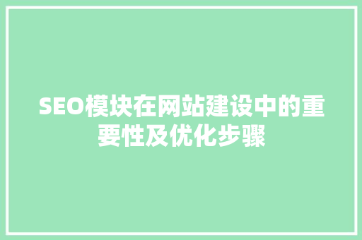 SEO模块在网站建设中的重要性及优化步骤