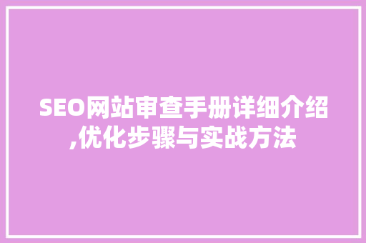SEO网站审查手册详细介绍,优化步骤与实战方法