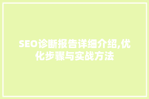 SEO诊断报告详细介绍,优化步骤与实战方法