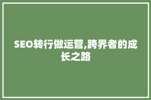 SEO转行做运营,跨界者的成长之路