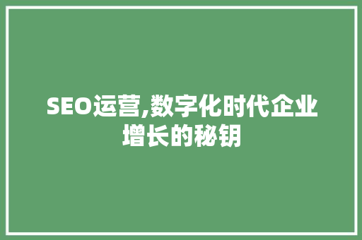 SEO运营,数字化时代企业增长的秘钥
