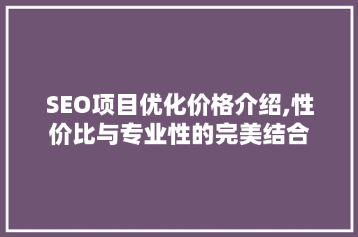 SEO项目优化价格介绍,性价比与专业性的完美结合