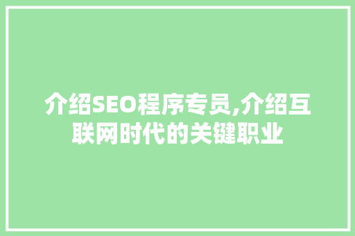 介绍SEO程序专员,介绍互联网时代的关键职业