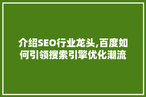介绍SEO行业龙头,百度如何引领搜索引擎优化潮流