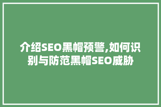 介绍SEO黑帽预警,如何识别与防范黑帽SEO威胁