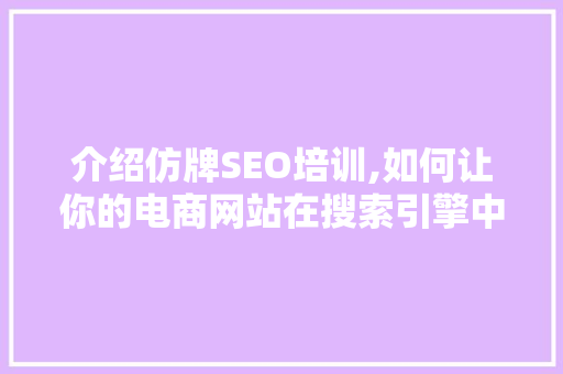 介绍仿牌SEO培训,如何让你的电商网站在搜索引擎中脱颖而出