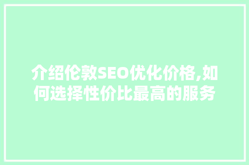 介绍伦敦SEO优化价格,如何选择性价比最高的服务