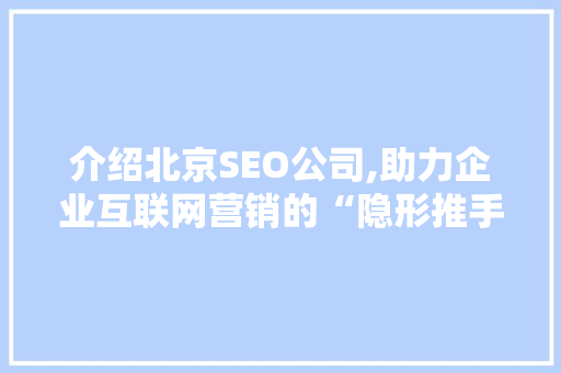 介绍北京SEO公司,助力企业互联网营销的“隐形推手”