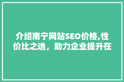 介绍南宁网站SEO价格,性价比之选，助力企业提升在线竞争力