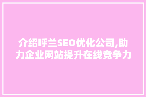 介绍呼兰SEO优化公司,助力企业网站提升在线竞争力