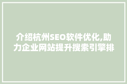介绍杭州SEO软件优化,助力企业网站提升搜索引擎排名