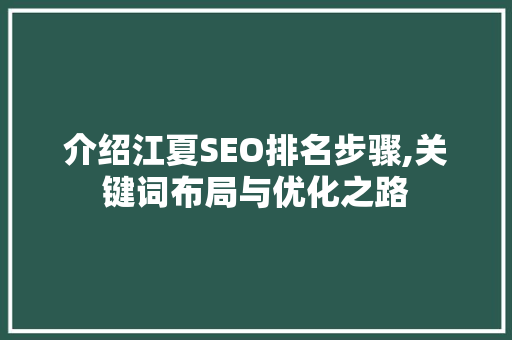 介绍江夏SEO排名步骤,关键词布局与优化之路