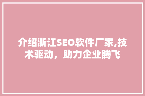 介绍浙江SEO软件厂家,技术驱动，助力企业腾飞