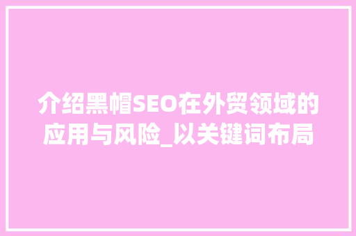 介绍黑帽SEO在外贸领域的应用与风险_以关键词布局为核心
