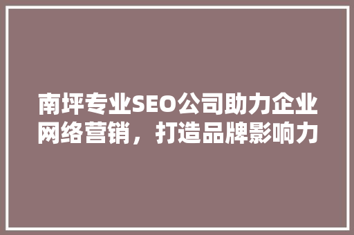 南坪专业SEO公司助力企业网络营销，打造品牌影响力新篇章