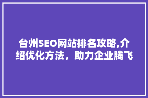 台州SEO网站排名攻略,介绍优化方法，助力企业腾飞