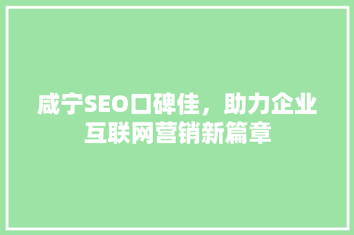 咸宁SEO口碑佳，助力企业互联网营销新篇章