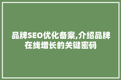 品牌SEO优化备案,介绍品牌在线增长的关键密码