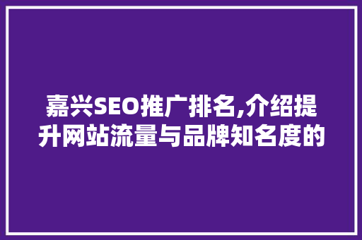 嘉兴SEO推广排名,介绍提升网站流量与品牌知名度的方法