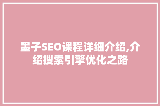 墨子SEO课程详细介绍,介绍搜索引擎优化之路