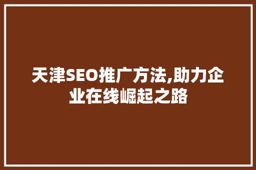 天津SEO推广方法,助力企业在线崛起之路