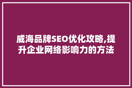 威海品牌SEO优化攻略,提升企业网络影响力的方法