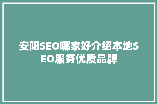 安阳SEO哪家好介绍本地SEO服务优质品牌