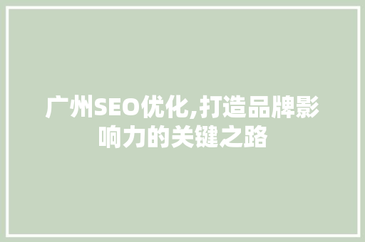广州SEO优化,打造品牌影响力的关键之路