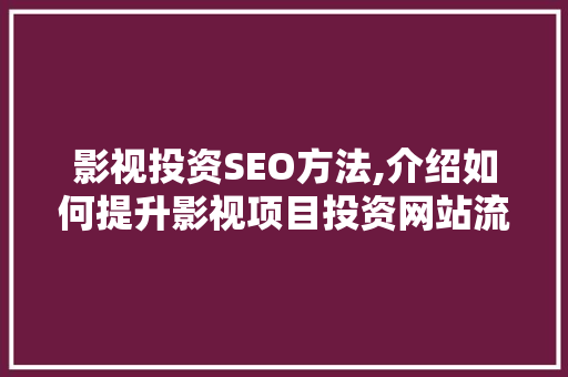 影视投资SEO方法,介绍如何提升影视项目投资网站流量与转化率