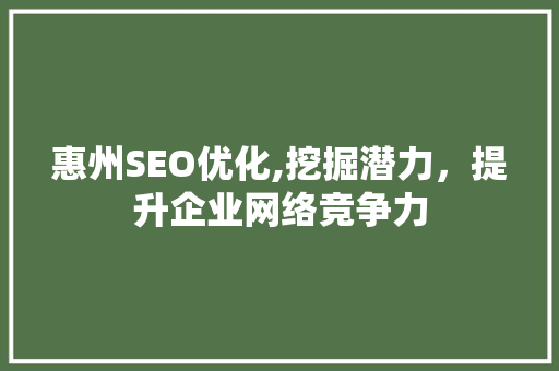 惠州SEO优化,挖掘潜力，提升企业网络竞争力
